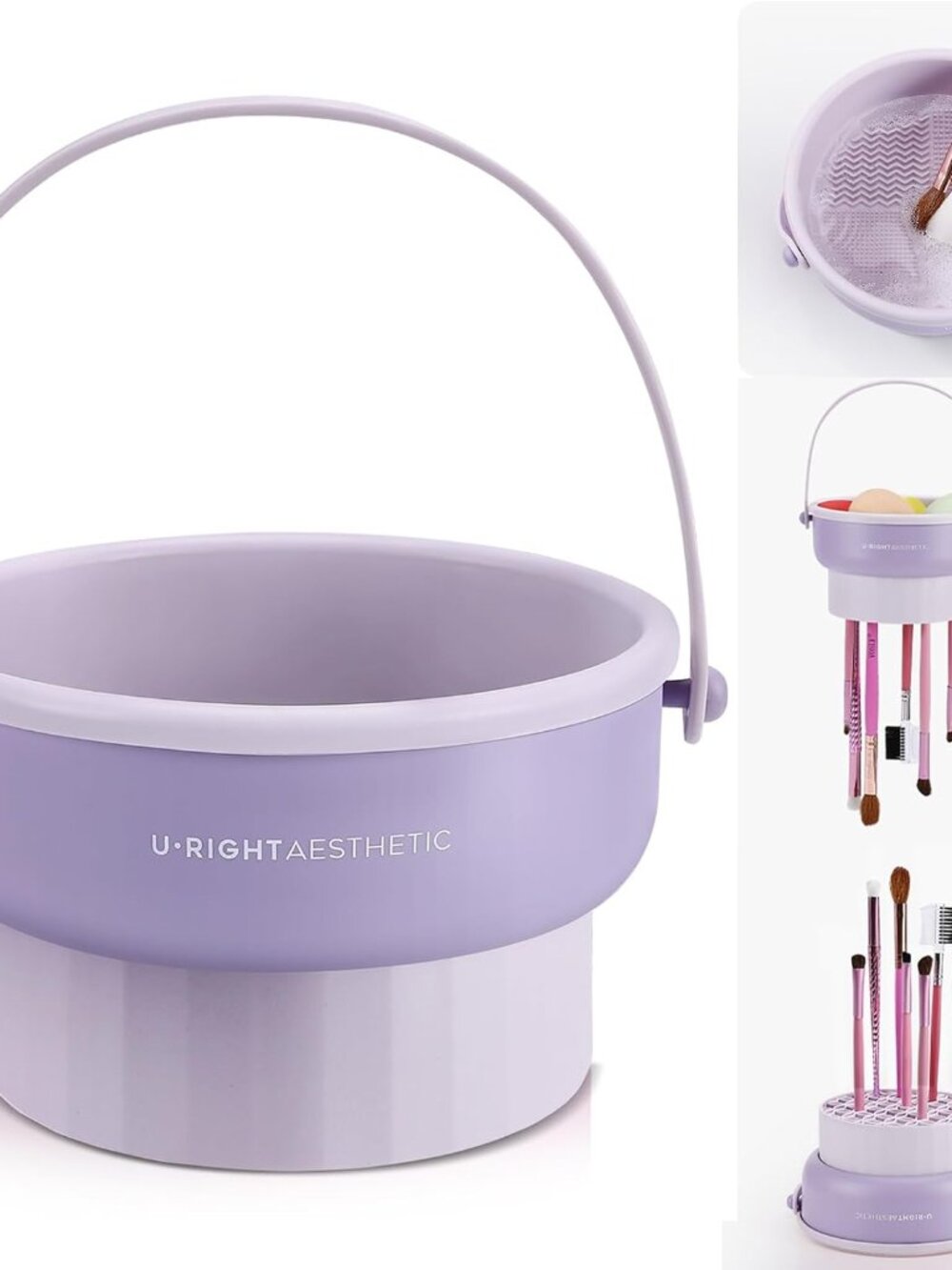 3 in 1 Silicone Makeup Brush Cleaner Bowl Makeup Brush Cleaner Mat Purple
